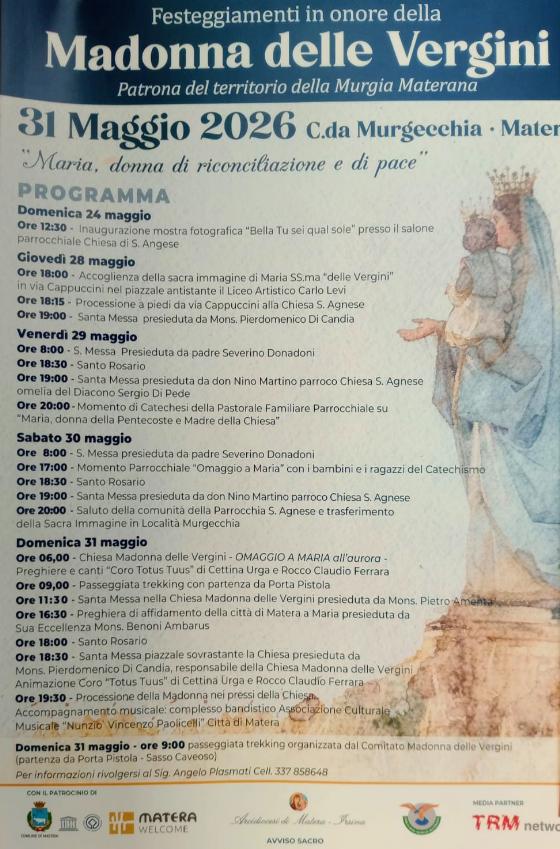 programma festa madonna delle vergini Matera 2026